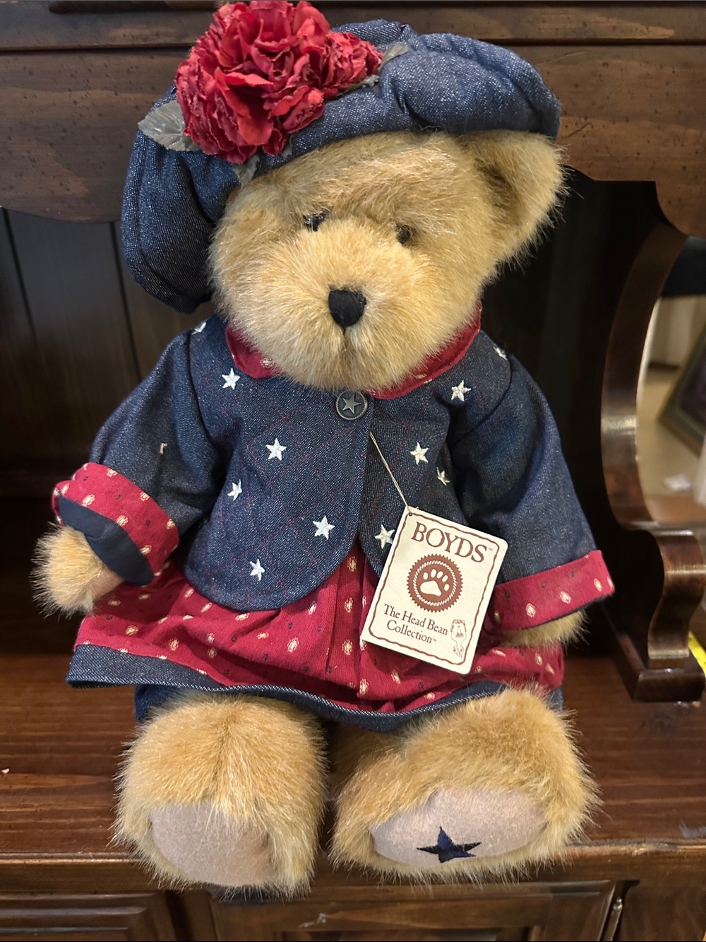 Boyds Bears Tan Plush in Navy and Red Star Outfit